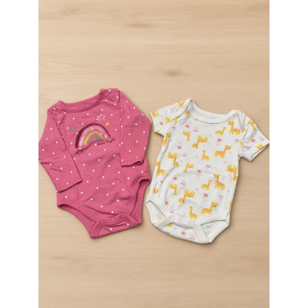 Garanimals Baby Views Bodysuits Set Pink Rainbow Giraffe 0-6 Months Lot of 2